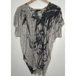ENTI Glamour Abstract Burnout Knit Sheer Top Large Asian Bamboo Leaf Edgy Grunge